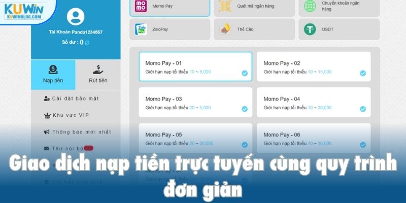 Giao dịch nạp tiền trực tuyến cùng quy trình đơn giản